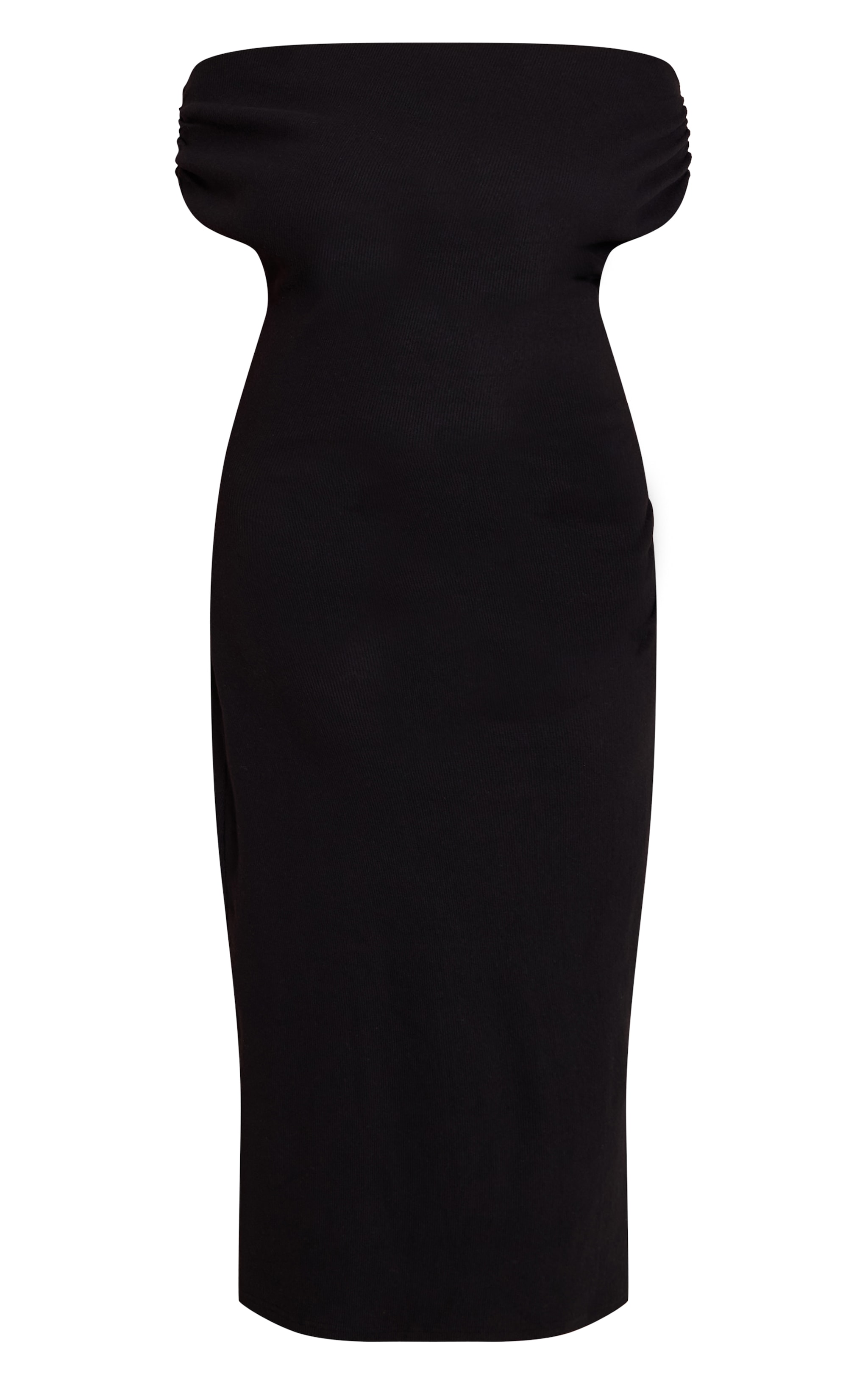 Plus Black Brushed Rib Asymmetric Ruched Detail Maxi Dress image 5
