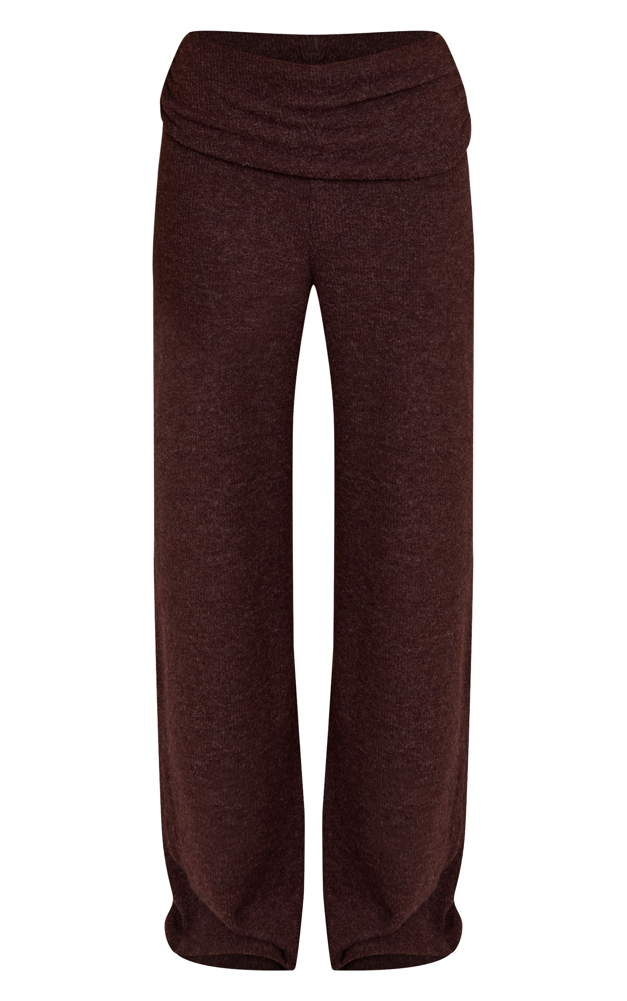 Chocolate Wool Look Fold Over Straight Leg Pants image 5