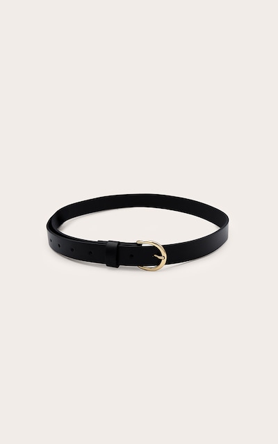 Black Pu Gold Crescent Buckle Skinny Belt