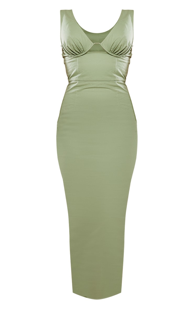 Light Khaki Twill Underbust Plunge Midaxi Dress image 5