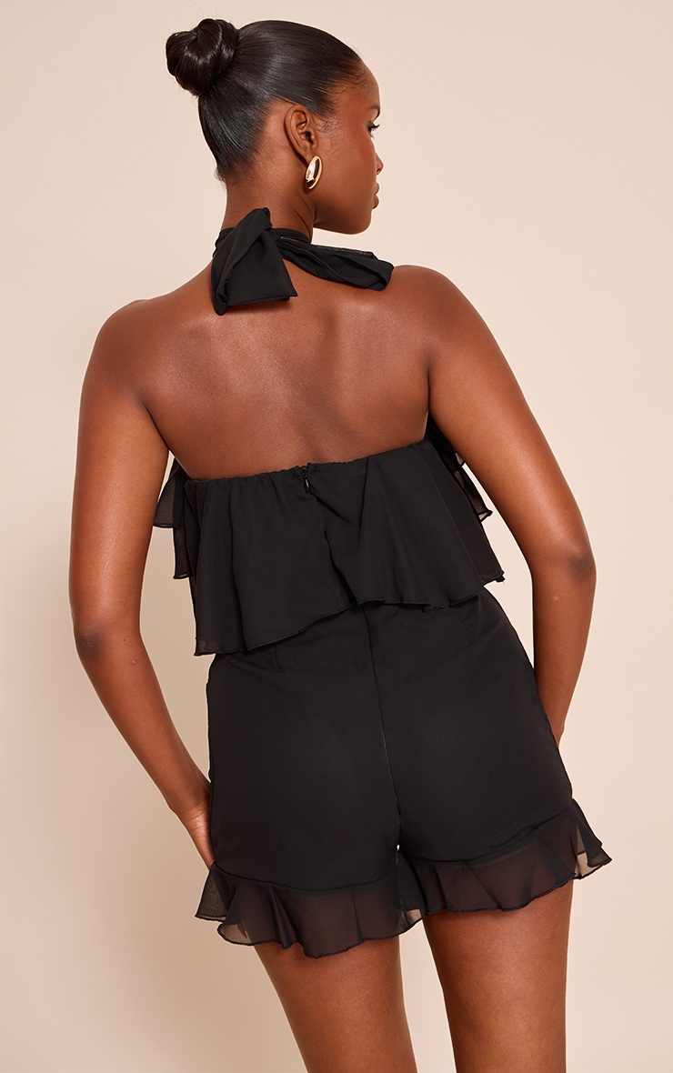Black Chiffon Halter Neck Frill Romper image 2