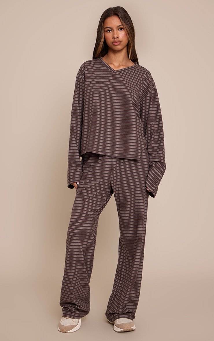 Petite Charcoal Stripe Soft Touch Cropped V Neck Top image 3