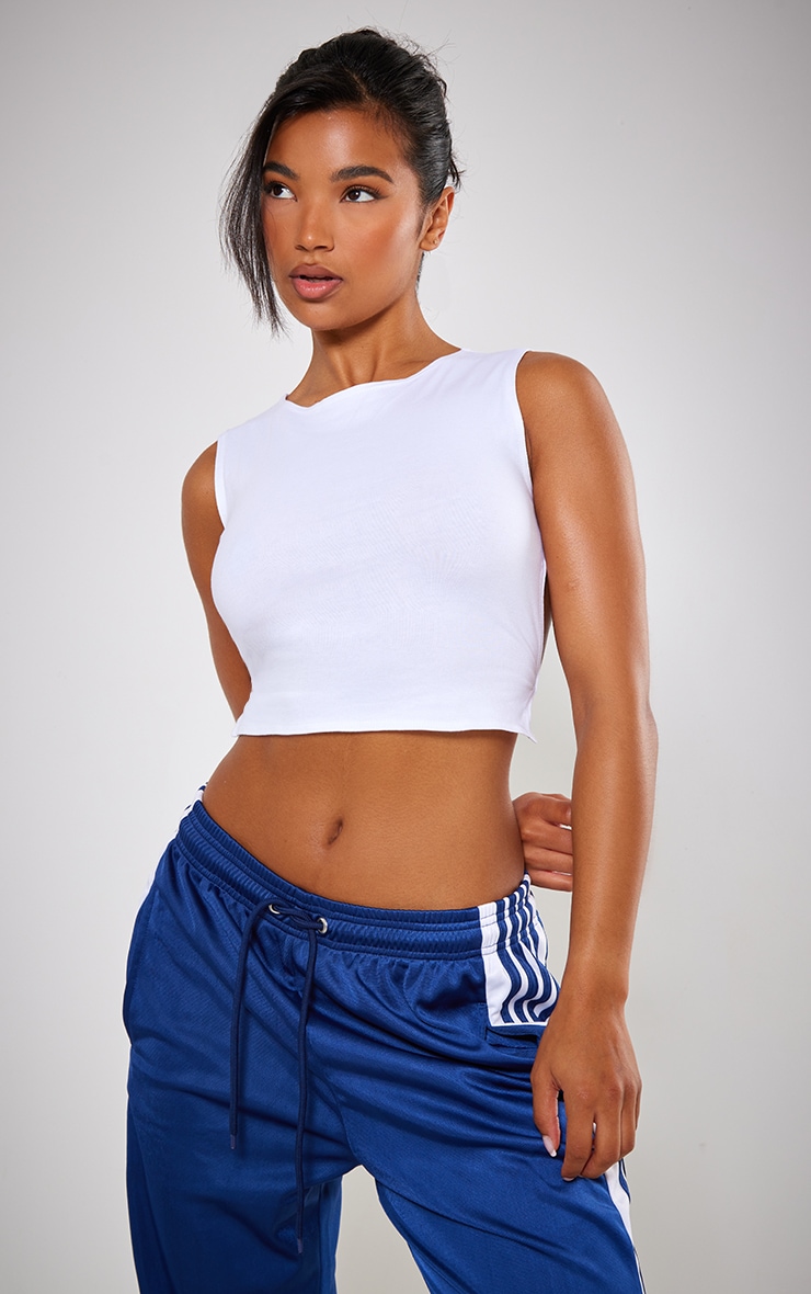 White Cotton Tie Back Racer Crop Top image 2