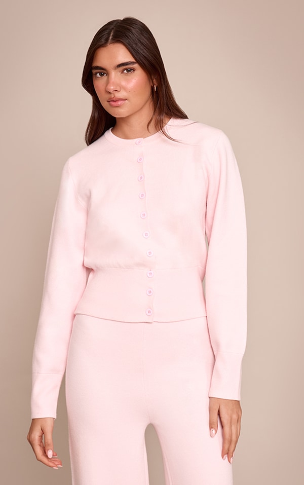 Soft Pink Compact Knit Placket Detail Cardigan 