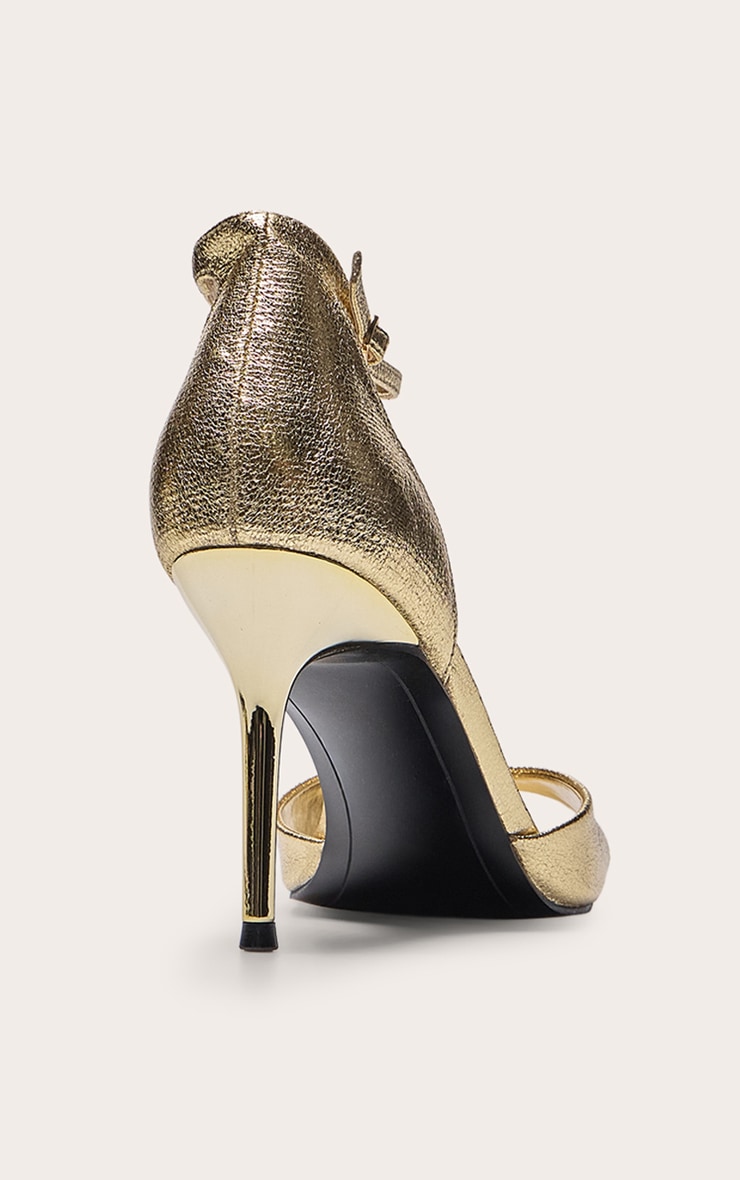Gold Crinkle PU Square Toe Barely There Heeled Sandals image 4