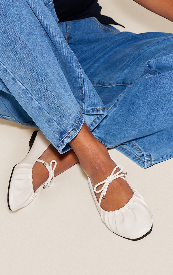 Cream Bow Ruched Ballet Flats