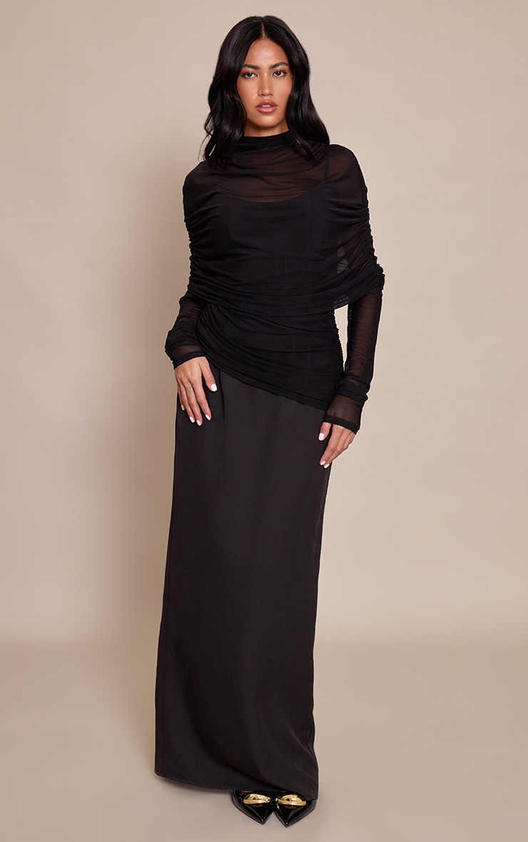 Black Cape Detail Long Sleeve Maxi Dress image 1