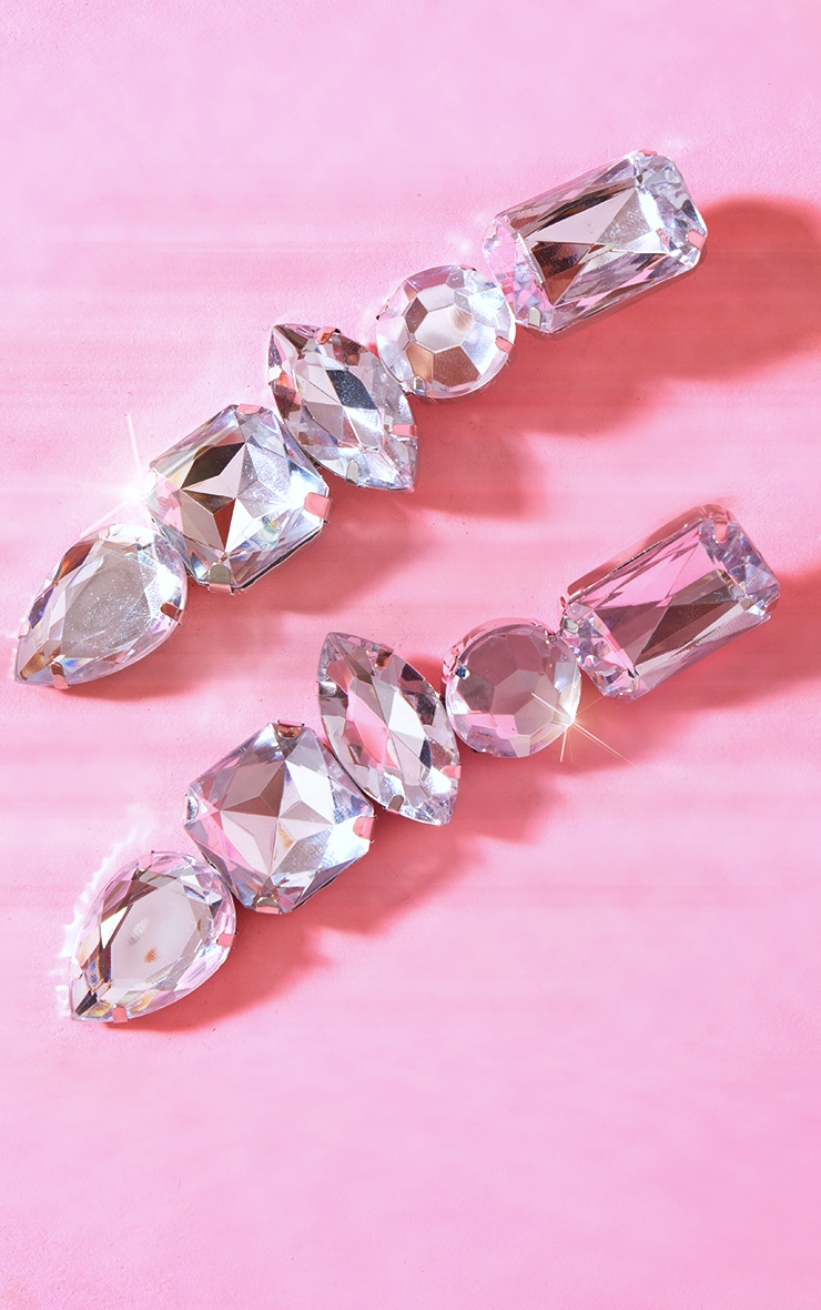 Silver Oversized Long Jeweled Earrings image 2