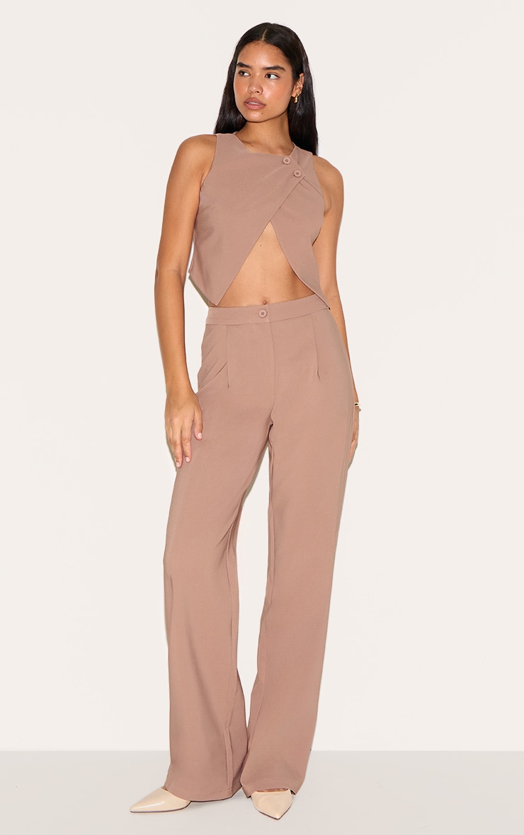 Tall Taupe Asymmetric Button Detail Vest image 3