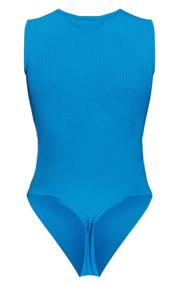 Blue Textured Rib Cut Out Sleeveless Bodysuit image 6
