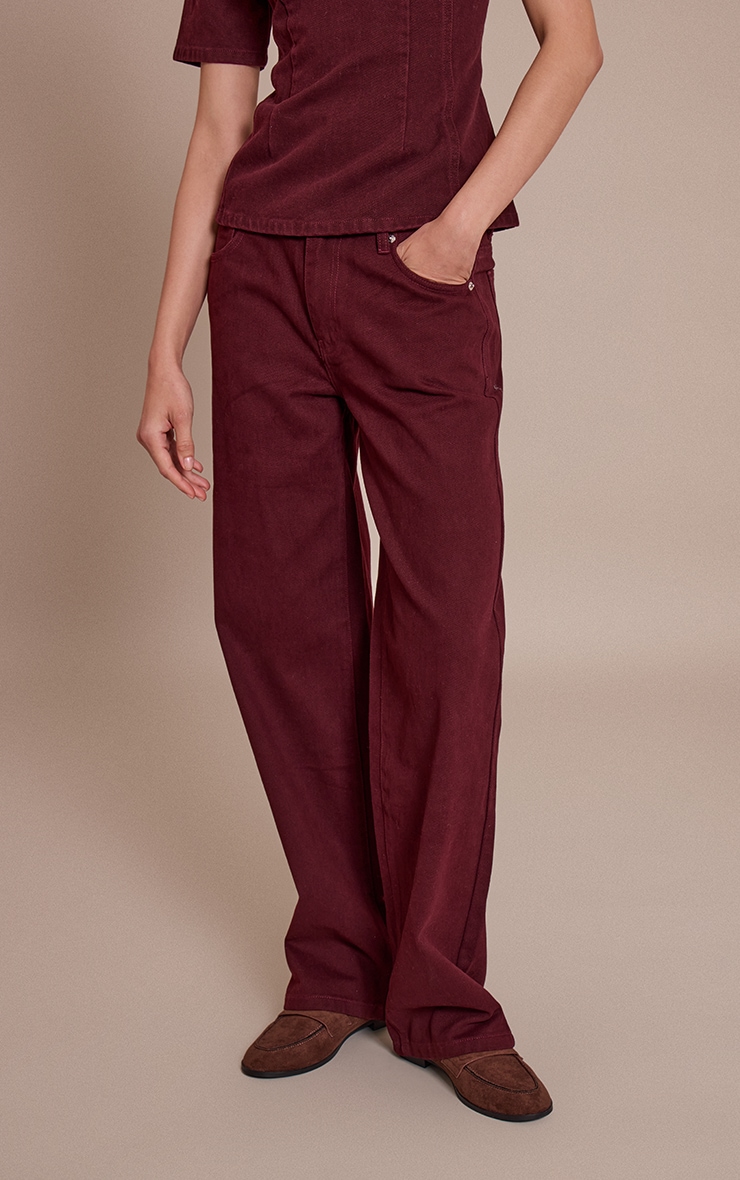 Dark Burgundy Mid Rise Straight Leg Jeans image 2
