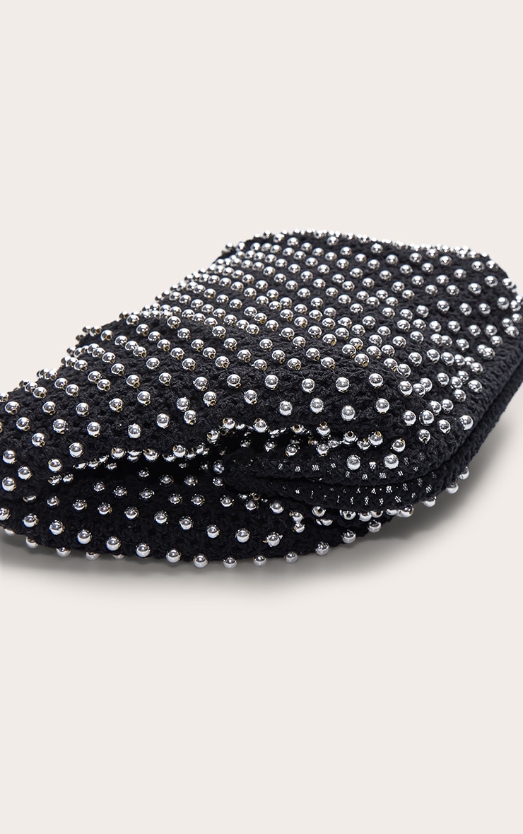 Black Crochet Silver Studded Clutch Bag image 5