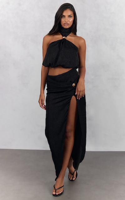 Black Hardware Detail Split Detail Maxi Skirt