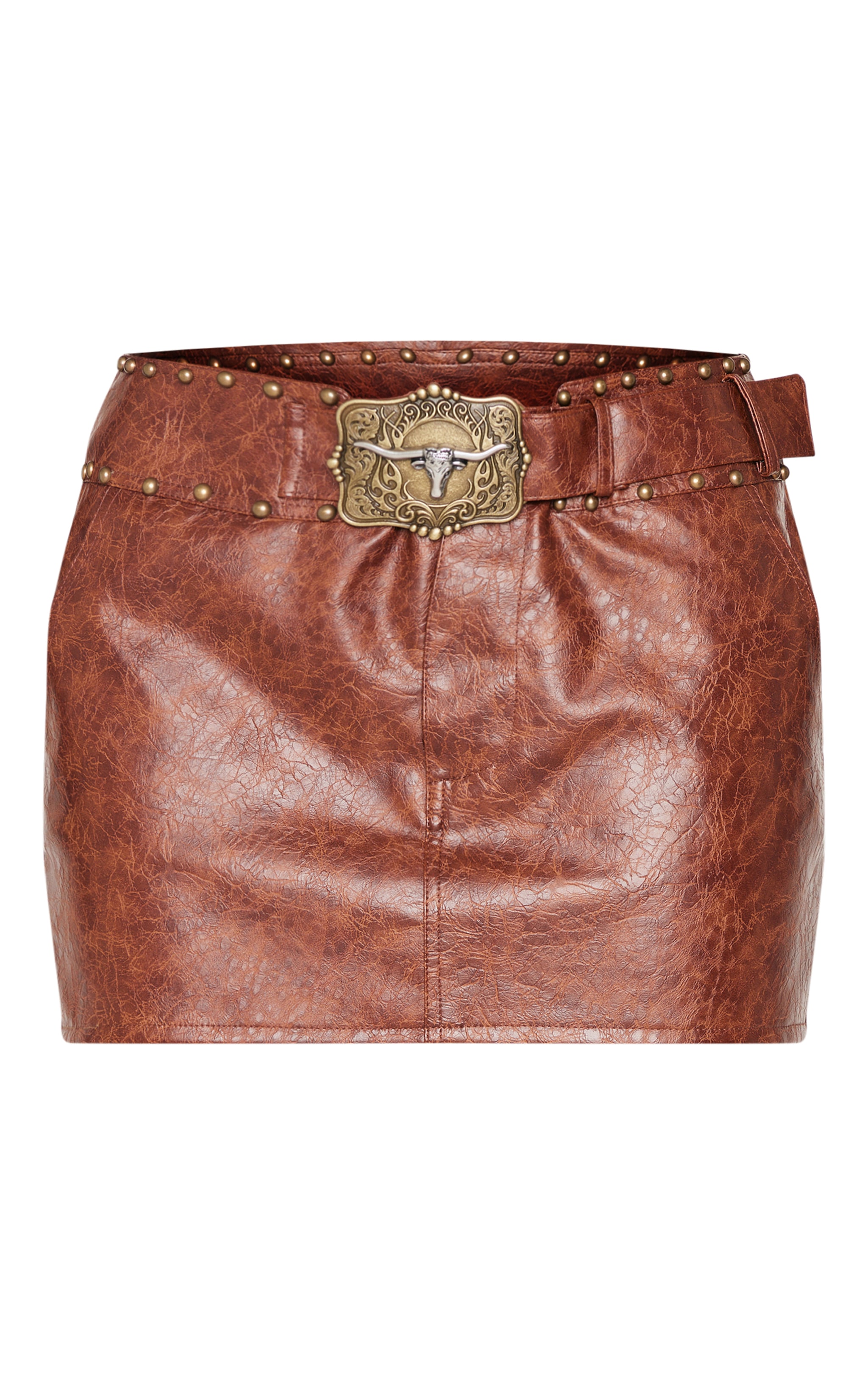 Brown Faux Leather Studded Belt Detail Mini Skirt image 6