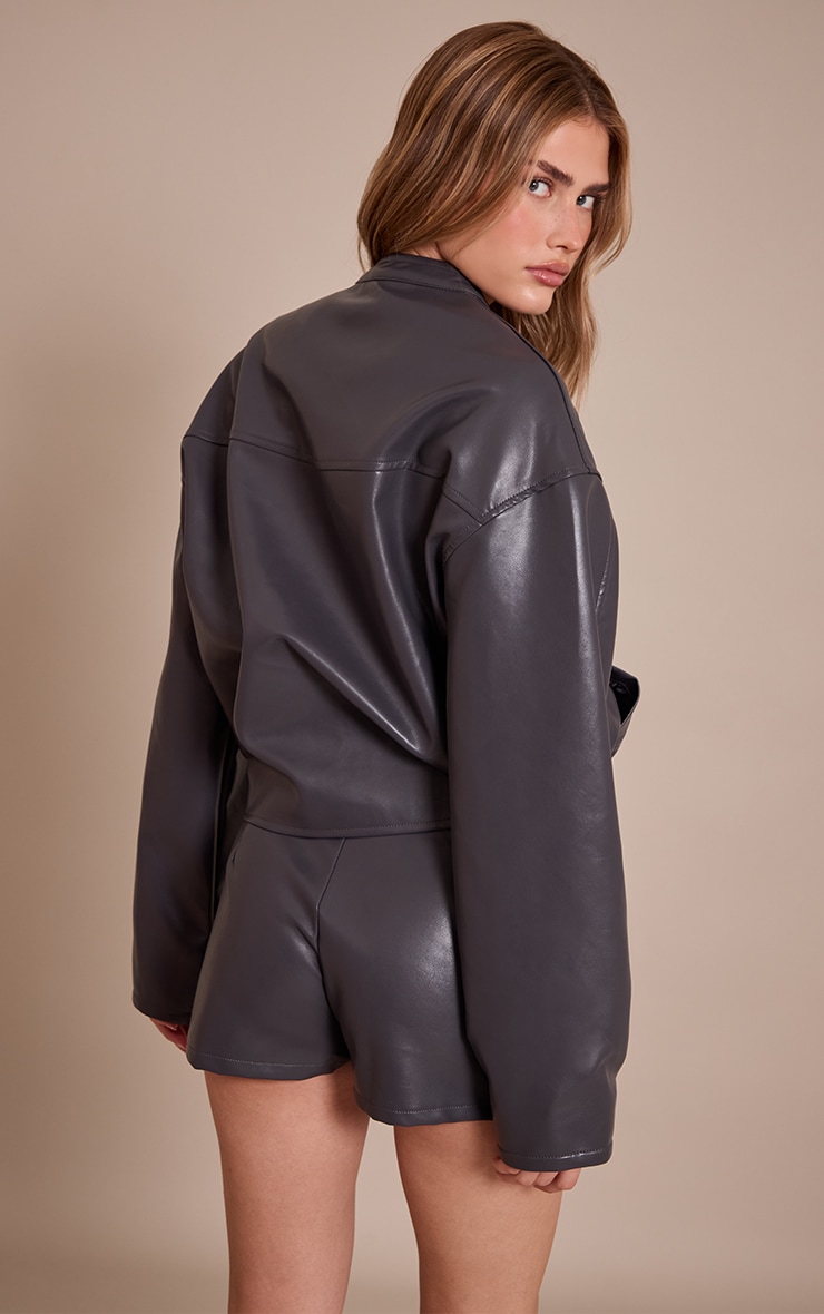 Charcoal Soft Faux Leather Jacket image 2