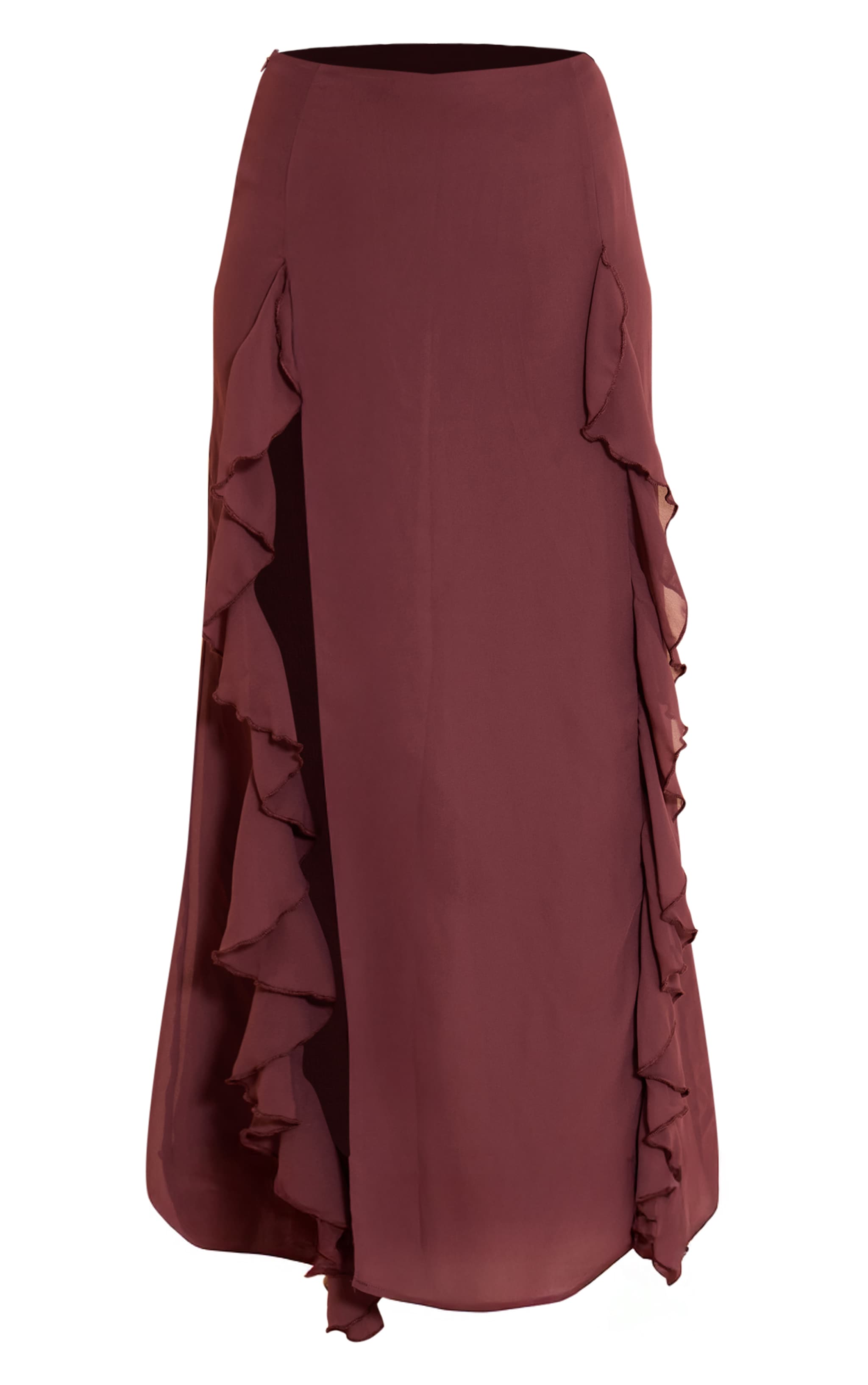 Plum Chiffon Frill Split Maxi Skirt image 5