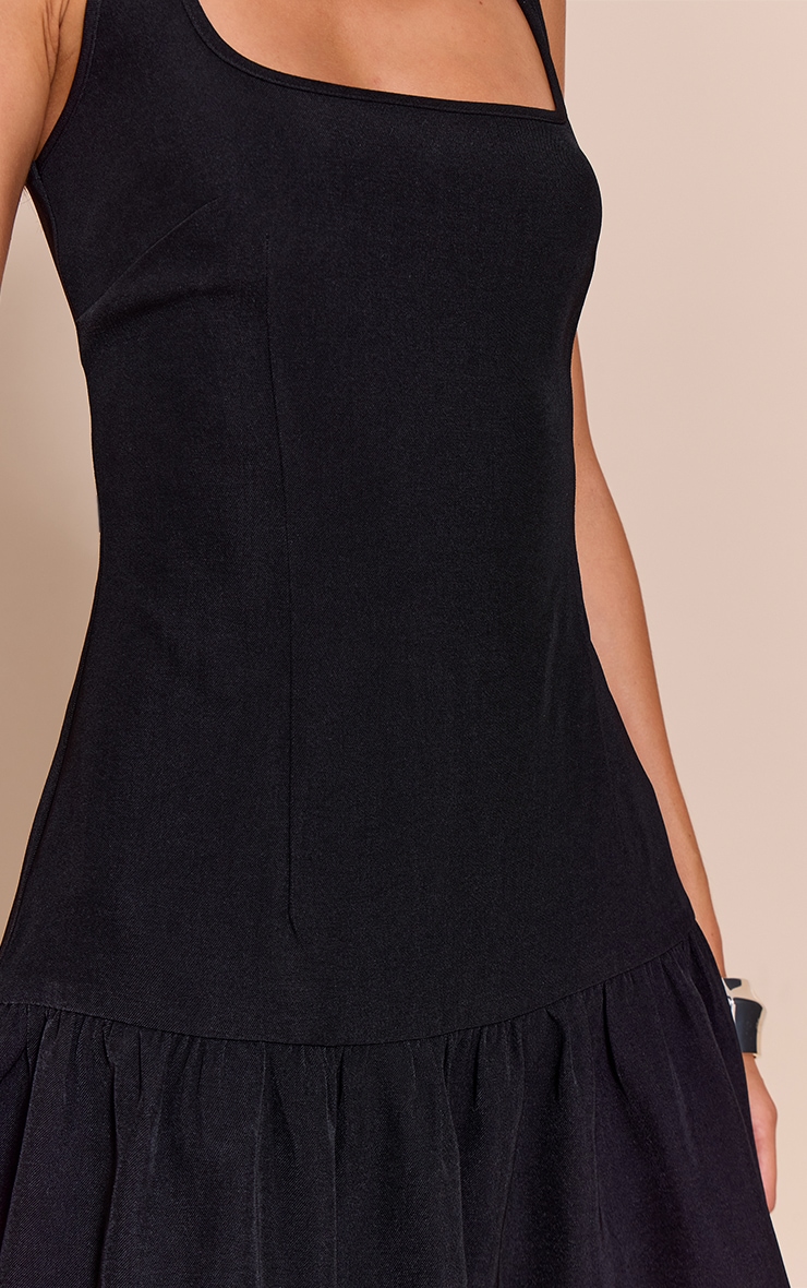 Black Dropped Waist T Shirt Puff Ball Hem Maxi Dress image 4