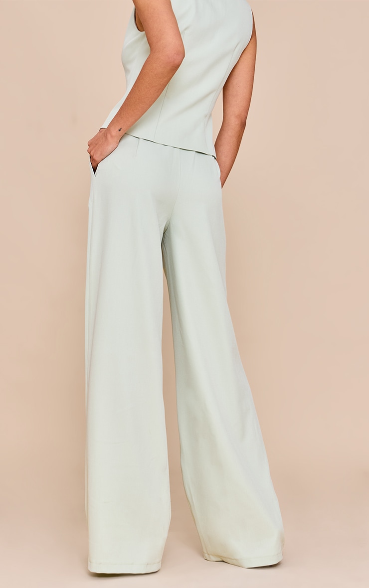 Pale Lime Tailored Tie Detail Woven Wide Leg Pants image 3