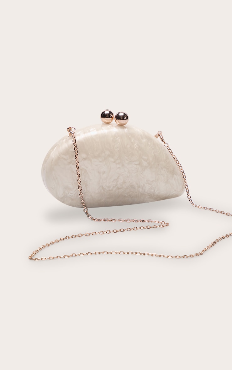 Cream Pearl Metallic Pebble Hard Clutch Bag image 4