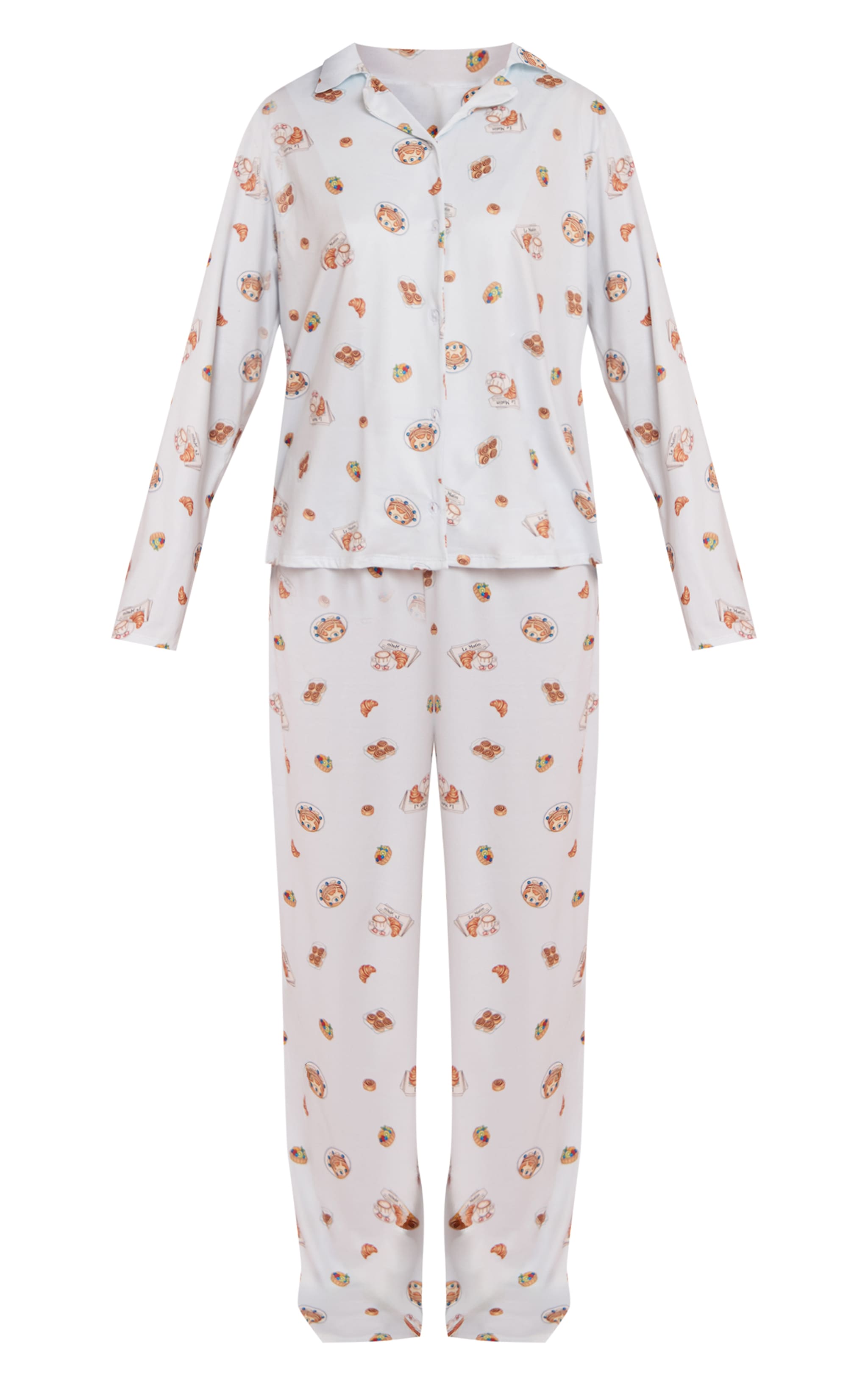 Blue Breakfast Printed Long Sleeve Button Through PJ Set image 5