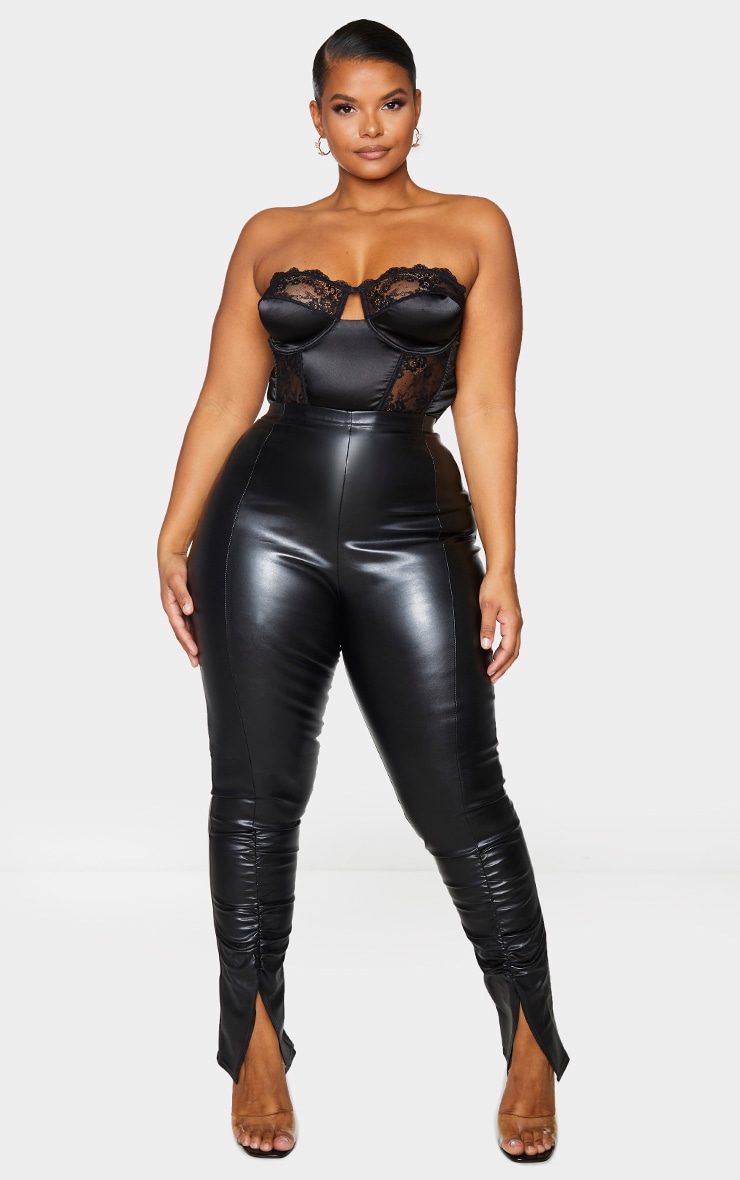 Plus Black PU Ruched Pants