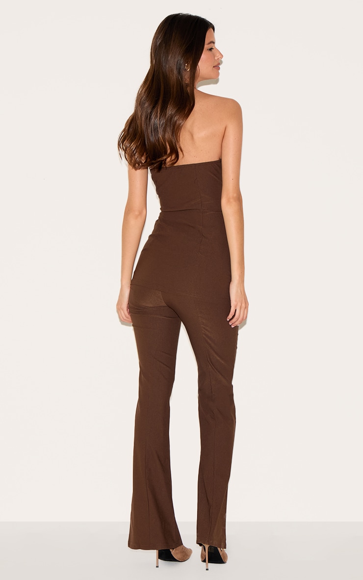 Chocolate Woven Thin Halter Overlay Detail Jumpsuit image 2
