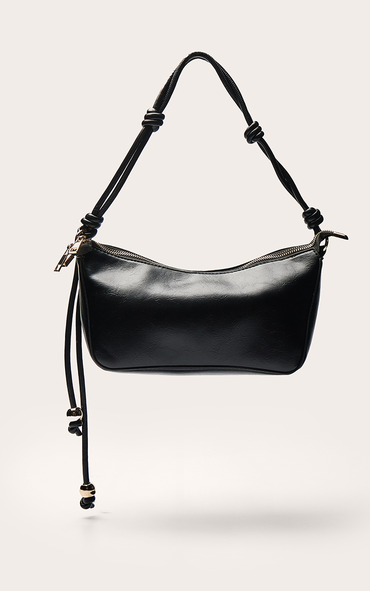 Black Bead Knotted Handle Shoulder Bag image 2