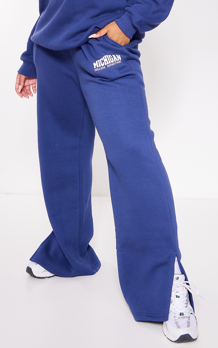 Plus Navy Michigan Printed Wide Leg Track Pants image 2