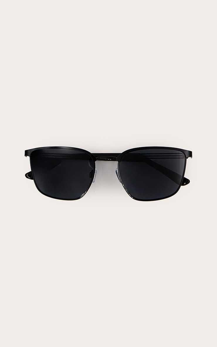 Black Metal Frame Square Bar Sunglasses image 2