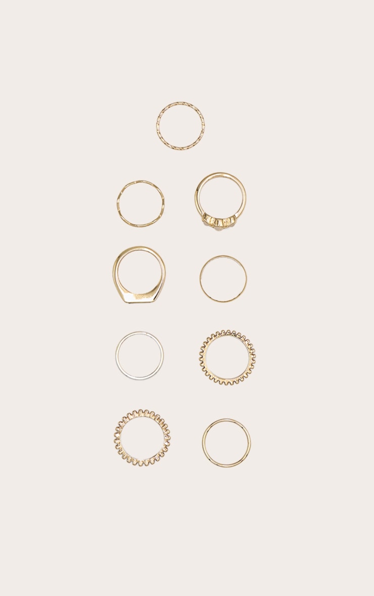 Gold Pearl Detail Crinkle Multipack Ring image 3