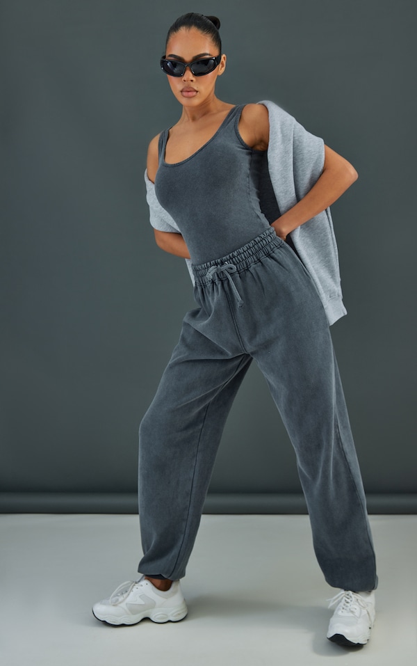 Charcoal Washed Cuffed Joggers CoOrds PrettyLittleThing