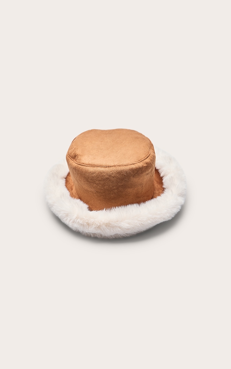 Chestnut Faux Suede Faux Fur Lined Bucket Hat image 2