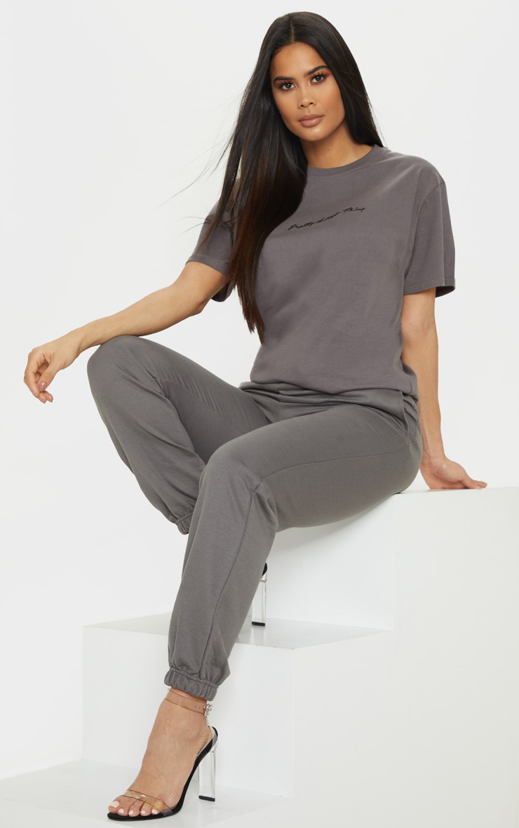 PRETTYLITTLETHING Charcoal Grey Oversized T Shirt