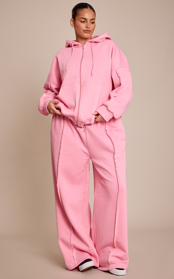Plus Light Pink Seam Detail Oversized Wide Leg Sweatpants