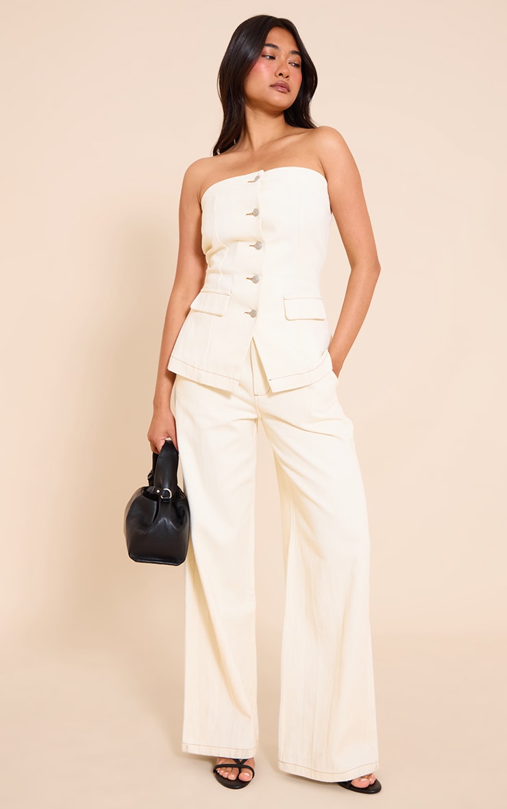 Ecru Tailored Style Wide Leg Jeans image 1