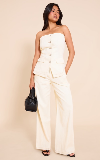 Ecru Tailored Style Wide Leg Jeans