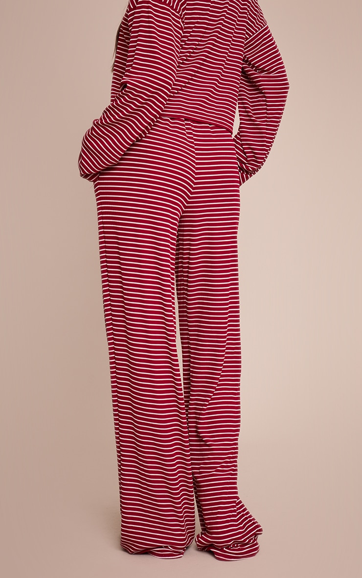 Burgundy Striped  Boyfriend Style Wide Leg Trousers image 3
