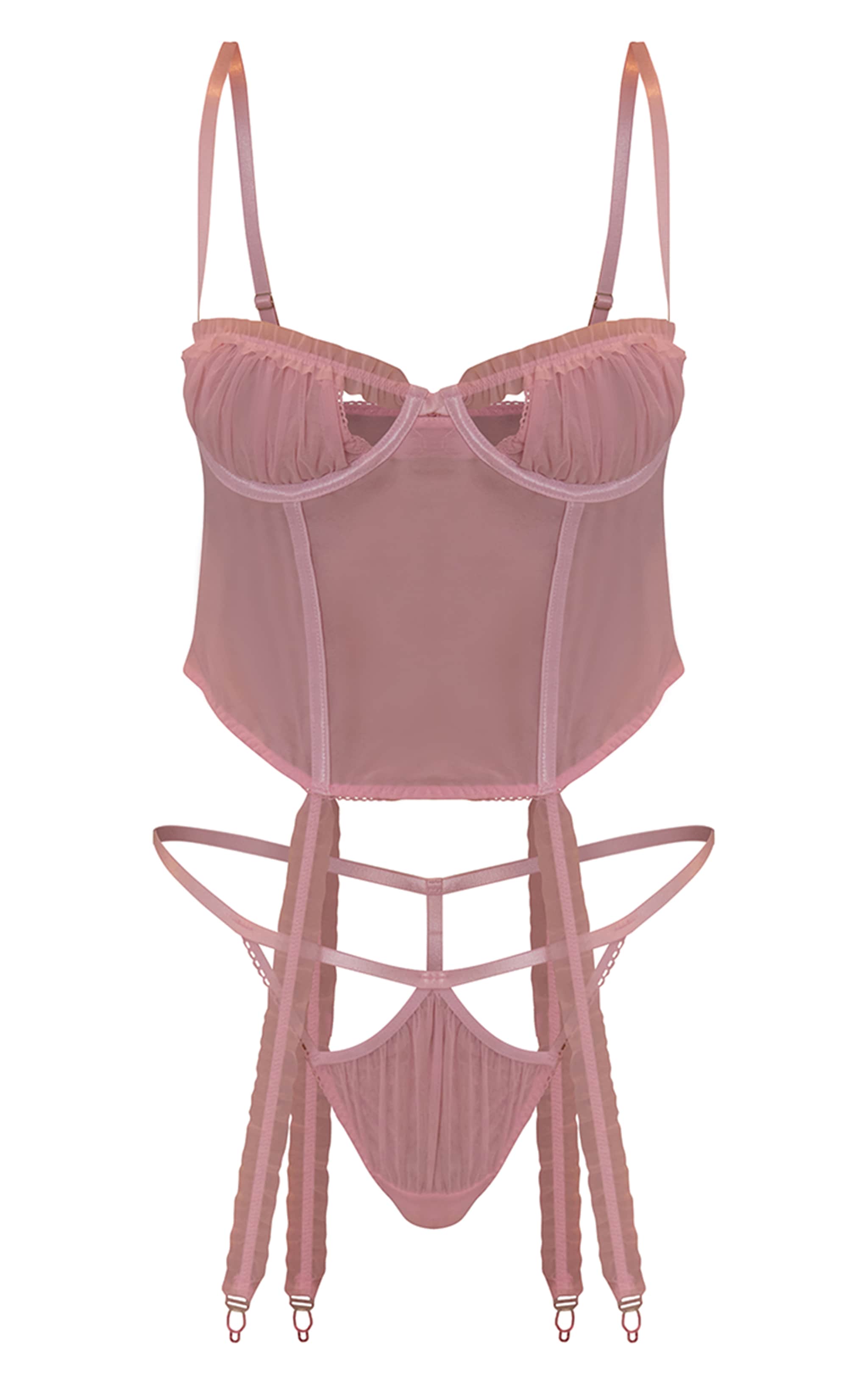 Baby Pink Suspender Detail Corset & Knicker Set image 5