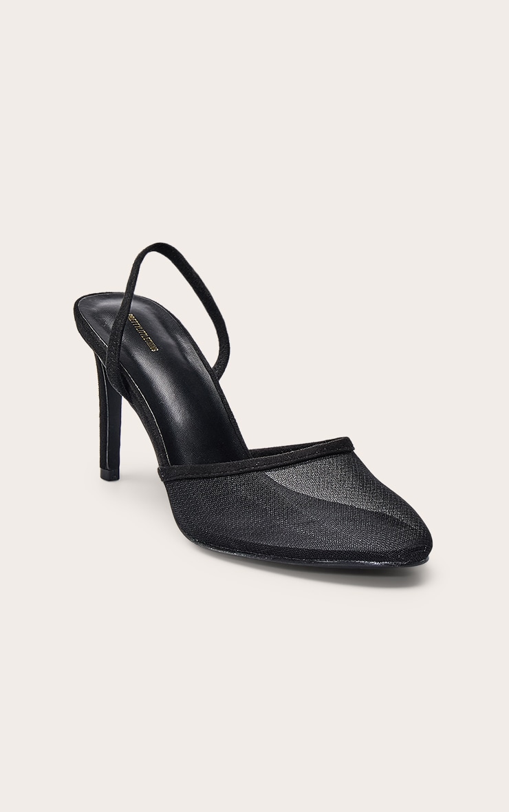Black Mesh Round Toe Sling Back image 3