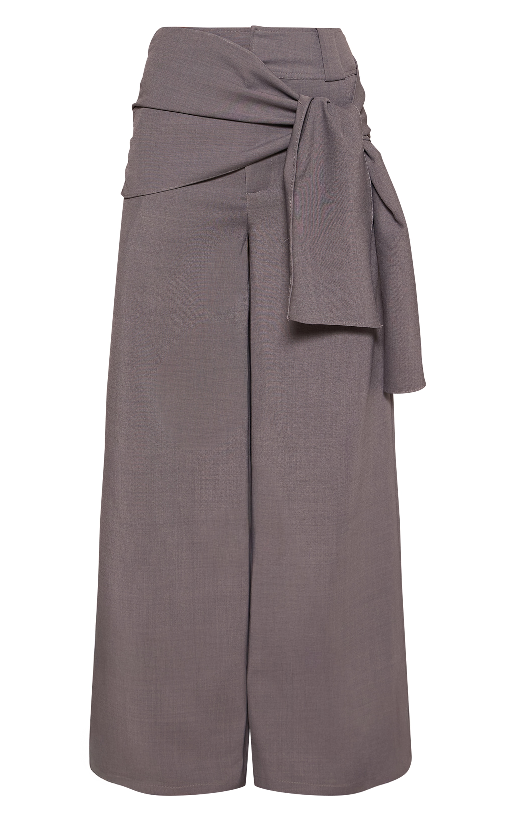 Charcoal Woven Scarf Overlay Wide Leg Pants image 5