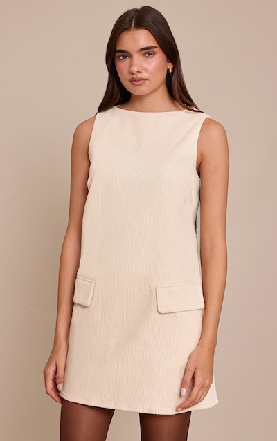 Cream Cord Boat Neck Boxy Shift Dress