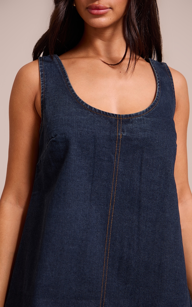Petite Mini robe trapèze en jean indigo sans manches image 4