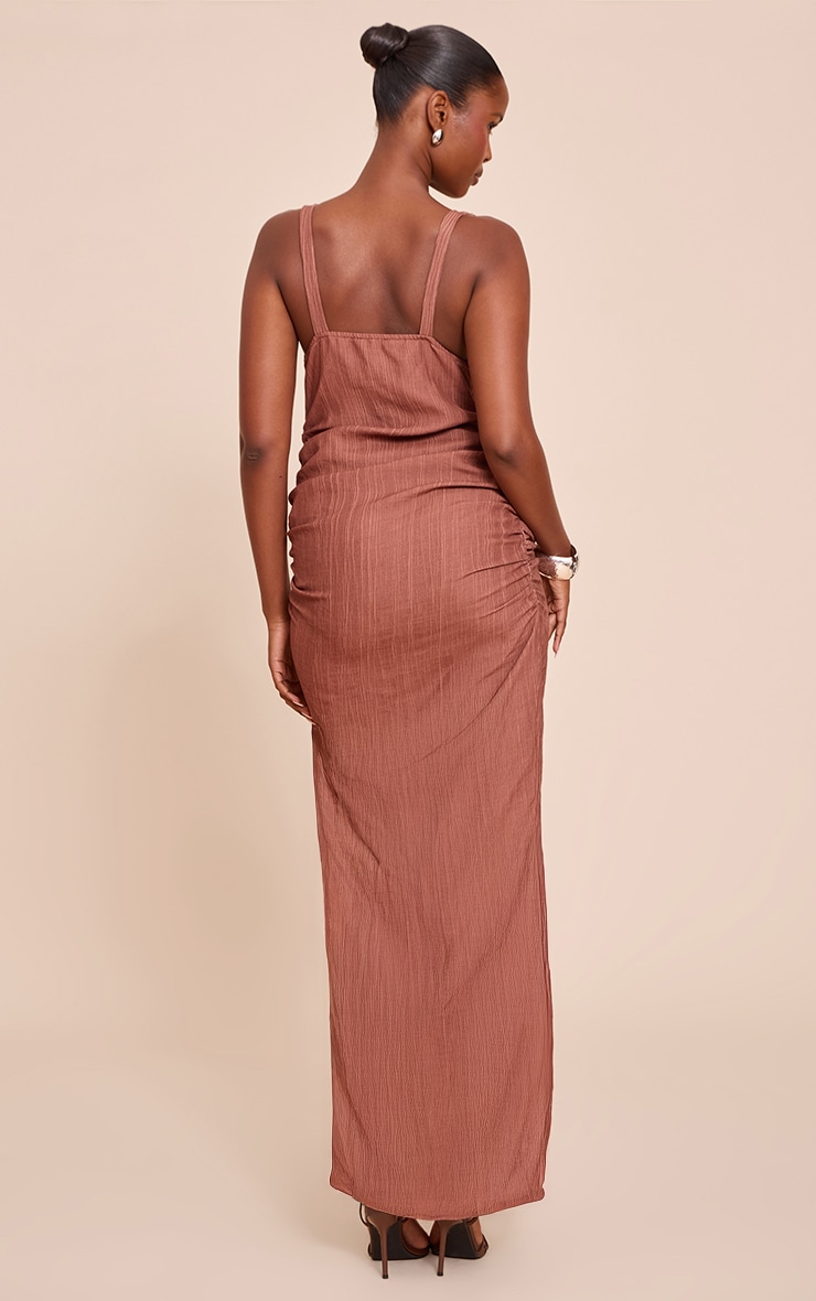 Brown Textured Trim Detail Maxi Dress image 2