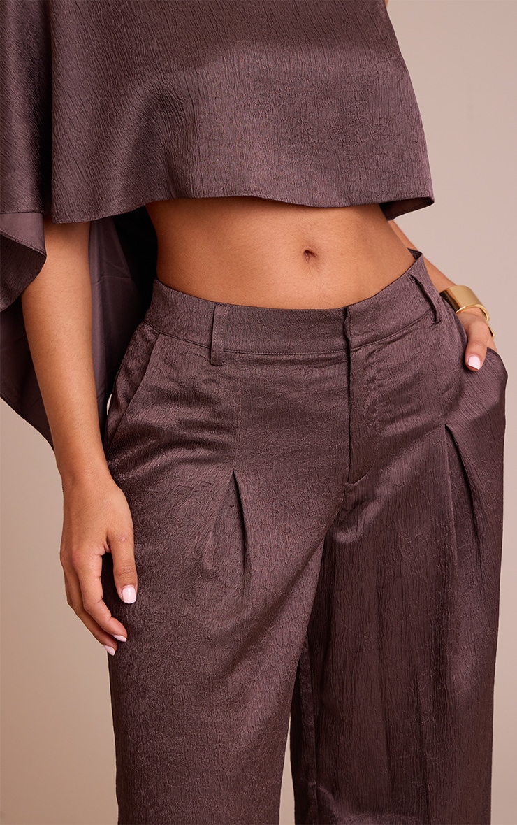 Petite Taupe Textured Satin Wide Leg Pants  image 4