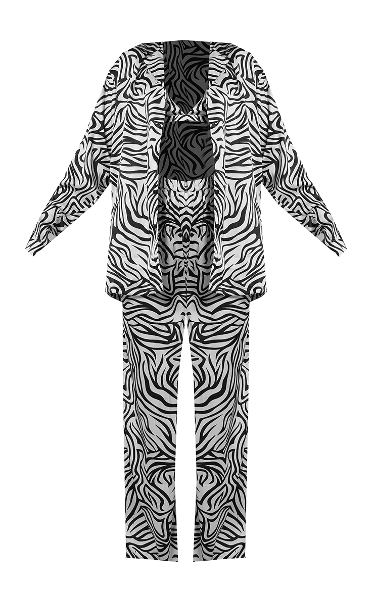 Monochrome Zebra Print Satin 3 Piece Long Pj Set image 4