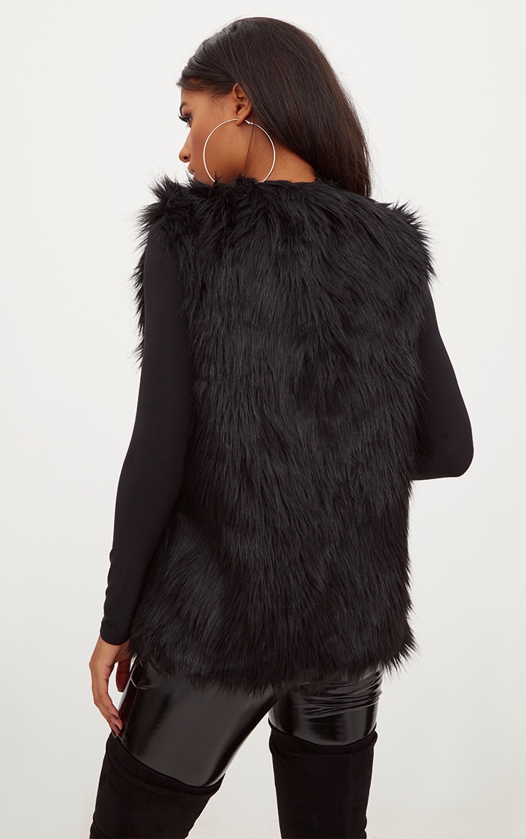 Black Faux Fur Gilet Coats & Jackets PrettyLittleThing