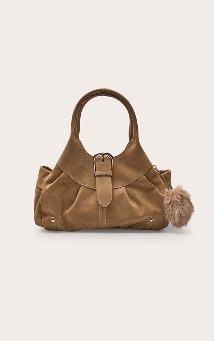 Camel Faux Suede Faux Fur Trim Handbag image 2
