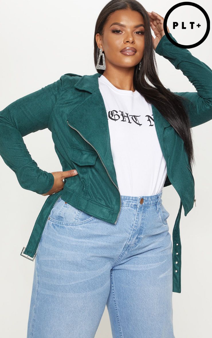 Green faux suede biker jacket deals