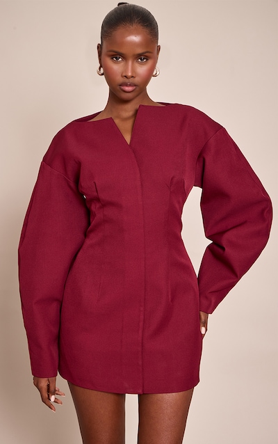 Robe blazer bordeaux à manches cocon et taille cintrée