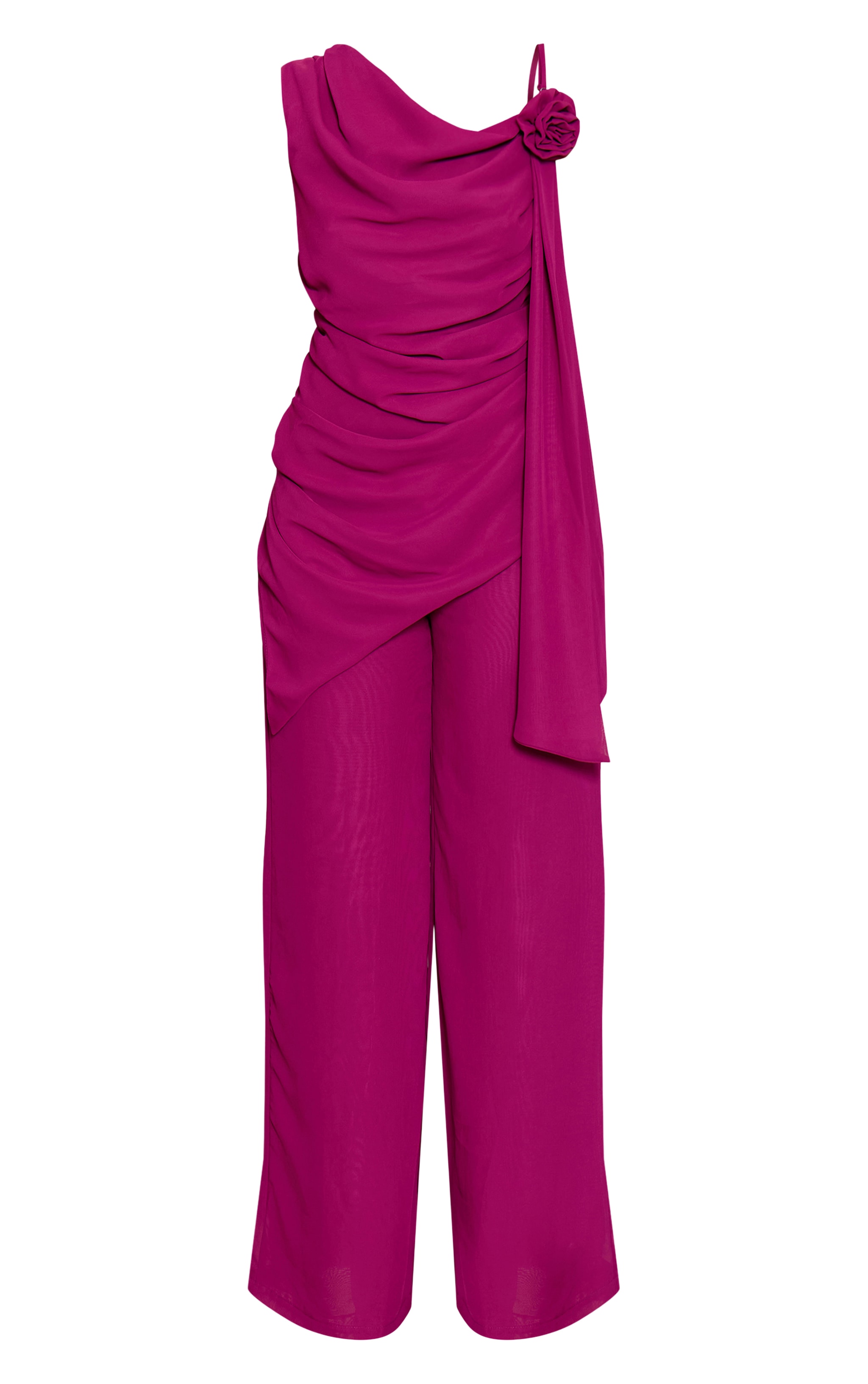 Deep Plum Chiffon Corsage Detail Wide Leg Jumpsuit image 5